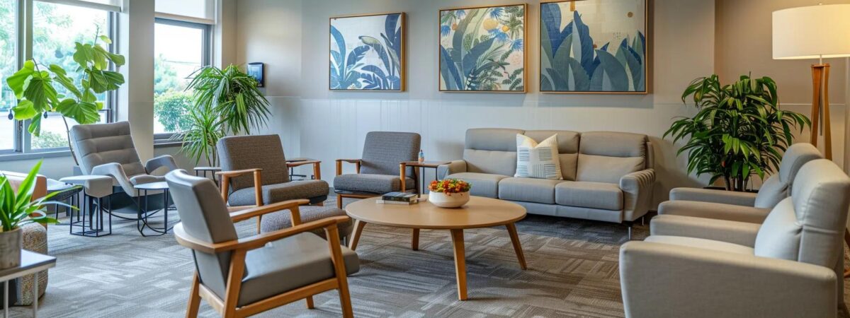 a contemporary therapy room in an orange county treatment center, featuring a cozy seating arrangement with supportive family members engaging in a heartfelt discussion, illustrating the integration of support systems within intensive outpatient (iop) treatment for mental health recovery. a contemporary therapy room in an orange county treatment center, featuring a cozy seating arrangement with supportive family members engaging in a heartfelt discussion, illustrating the integration of support systems within intensive outpatient (iop) treatment for mental health recovery.