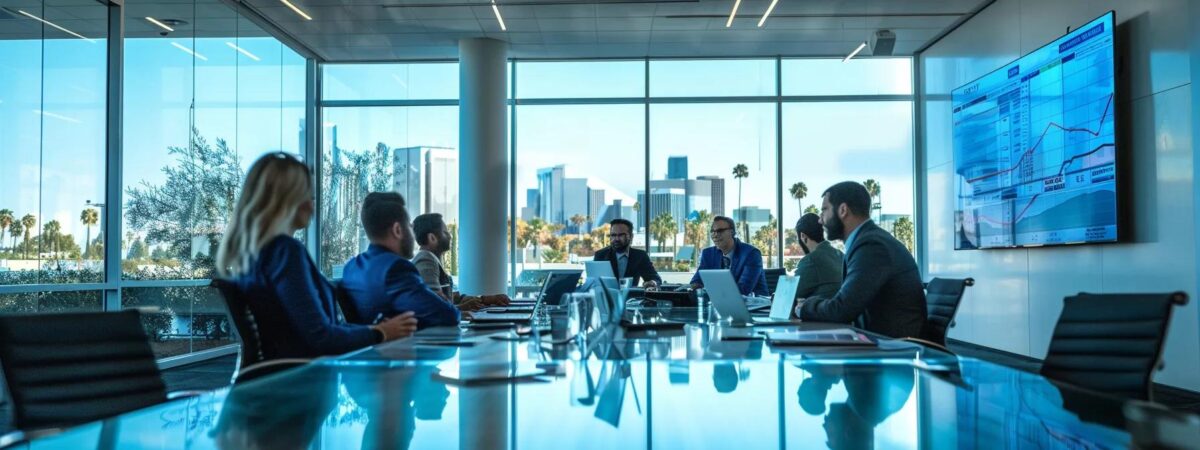 a sleek, modern office conference room filled with engaged professionals reviewing detailed charts and data on treatment outcomes, surrounded by glass walls that overlook the vibrant urban landscape of orange county. a sleek, modern office conference room filled with engaged professionals reviewing detailed charts and data on treatment outcomes, surrounded by glass walls that overlook the vibrant urban landscape of orange county.