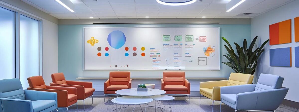 a sleek, modern therapy room in an urban addiction treatment center, featuring a comfortable seating arrangement and a large whiteboard filled with colorful, structured diagrams representing personalized treatment plans, illuminated by warm, focused overhead lighting. a sleek, modern therapy room in an urban addiction treatment center, featuring a comfortable seating arrangement and a large whiteboard filled with colorful, structured diagrams representing personalized treatment plans, illuminated by warm, focused overhead lighting.