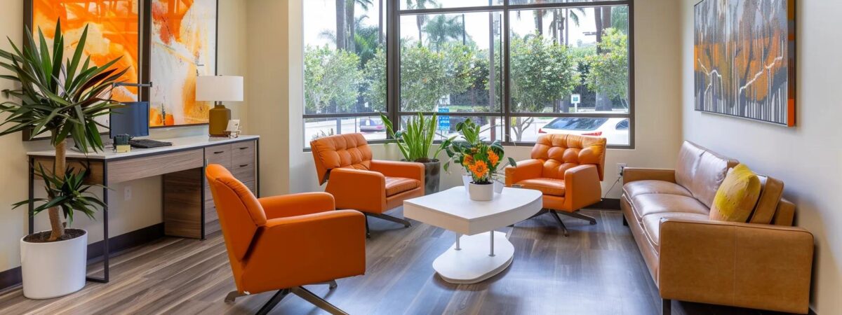a welcoming and modern office space at a leading addiction treatment center in orange county, featuring a diverse team of skilled and compassionate professionals engaging with clients, conveying a sense of trust and support. a welcoming and modern office space at a leading addiction treatment center in orange county, featuring a diverse team of skilled and compassionate professionals engaging with clients, conveying a sense of trust and support.