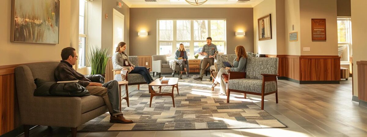 a serene group therapy session unfolds in a well-lit, inviting new hampshire-style room, featuring warm wooden accents and comfortable seating, as individuals engage in meaningful conversation, highlighting the supportive treatment options available for substance use disorders. a serene group therapy session unfolds in a well-lit, inviting new hampshire-style room, featuring warm wooden accents and comfortable seating, as individuals engage in meaningful conversation, highlighting the supportive treatment options available for substance use disorders.