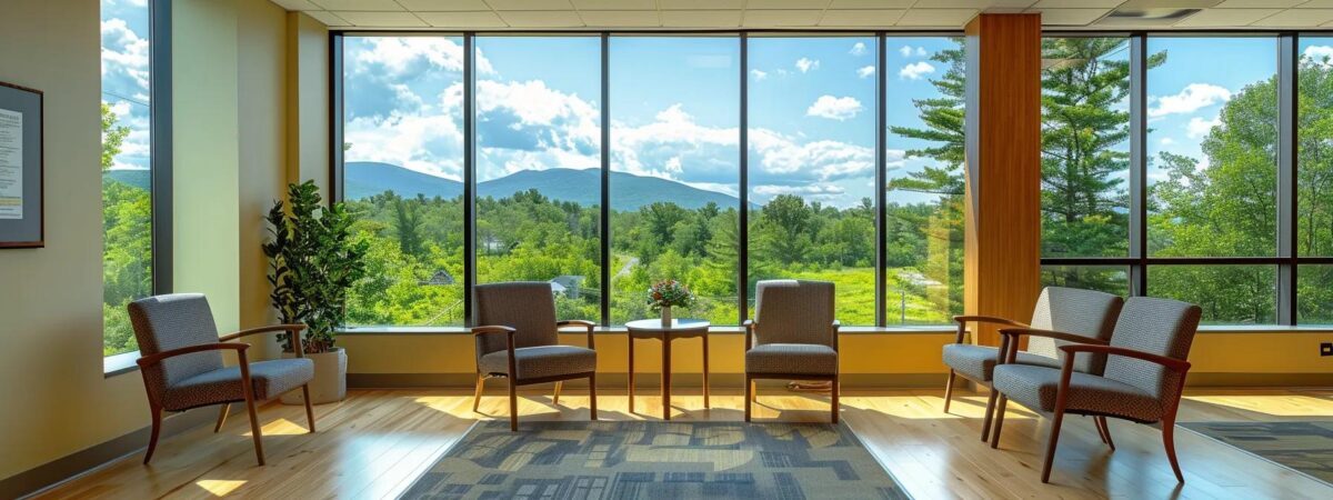 a serene, modern therapy room with large windows showcasing the tranquil new hampshire landscape, where a diverse group of individuals engages in a lively discussion about cost-effective outpatient addiction treatment options. a serene, modern therapy room with large windows showcasing the tranquil new hampshire landscape, where a diverse group of individuals engages in a lively discussion about cost-effective outpatient addiction treatment options.