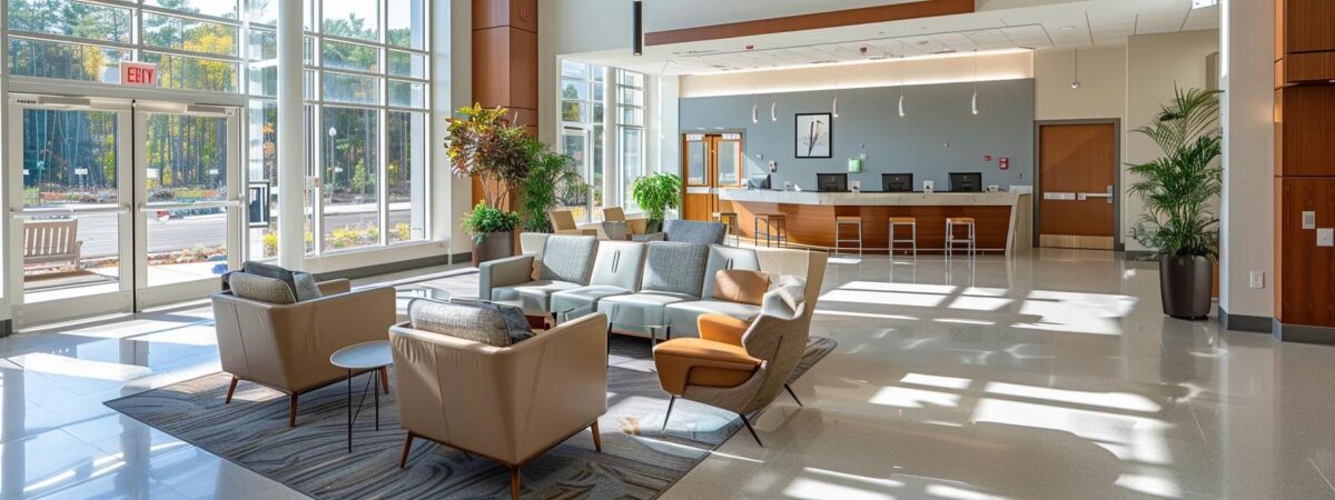 an inviting and modern treatment center lobby in new hampshire, featuring soothing colors, comfortable seating, and recreational amenities, designed to promote emotional well-being and accessibility for patients and their families. an inviting and modern treatment center lobby in new hampshire, featuring soothing colors, comfortable seating, and recreational amenities, designed to promote emotional well-being and accessibility for patients and their families.