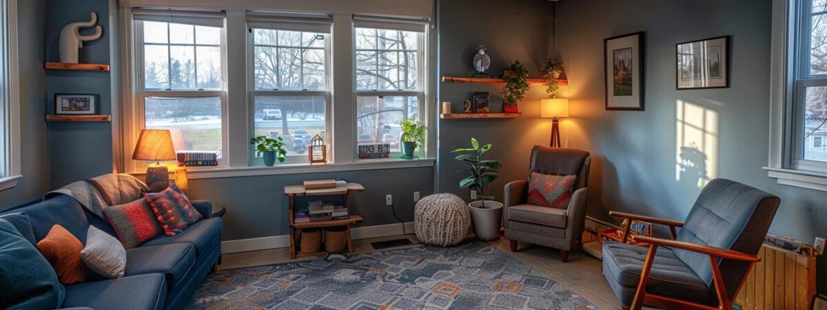 an inviting office space in new hampshire, featuring a cozy group therapy room with comfortable seating, warm lighting, and motivational decor, where individuals actively engage in recovery practices while seamlessly blending their personal lifestyles into their healing journey. an inviting office space in new hampshire, featuring a cozy group therapy room with comfortable seating, warm lighting, and motivational decor, where individuals actively engage in recovery practices while seamlessly blending their personal lifestyles into their healing journey.