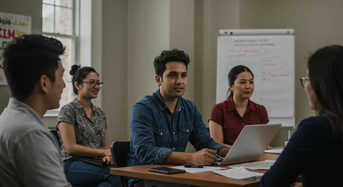 a dynamic indoor support group meeting in a well-lit new hampshire community center, featuring diverse participants engaged in an open discussion about relapse prevention strategies.